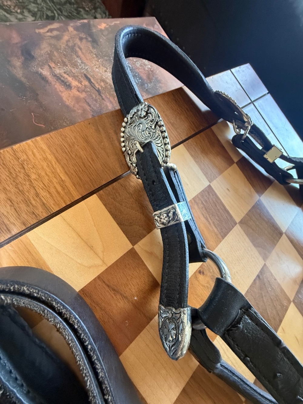 Kathy's Show Equipment Black Ostrich Halter, Sterling Overlay Large Horse